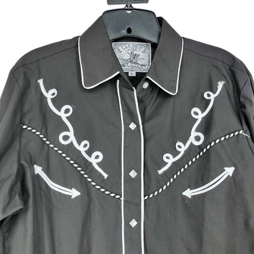 Ely Cattleman For Her Pearl Snap Shirt L Black Western Rodeo Cowgirl Rockabilly - Picture 3 of 16